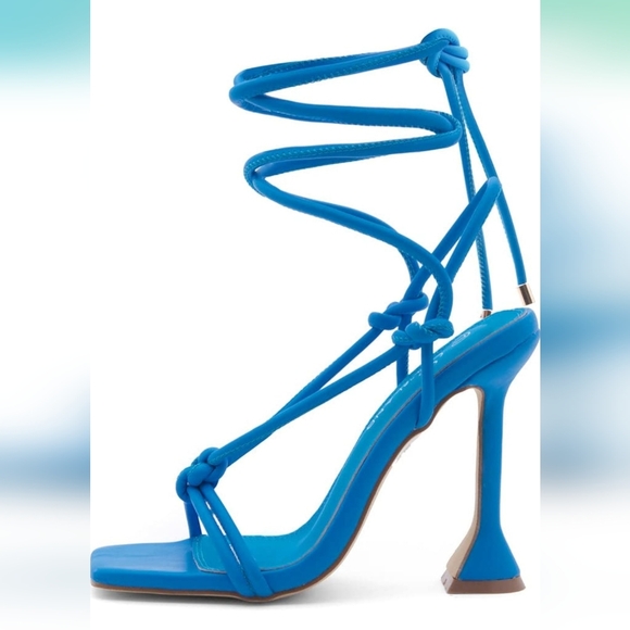 Blue lace-up sandal heels - Picture 4 of 7